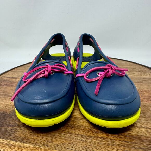 Crocs Women's Beach Line Boat Shoes Blue/Yellow/Pink Size 8 - Picture 2 of 8